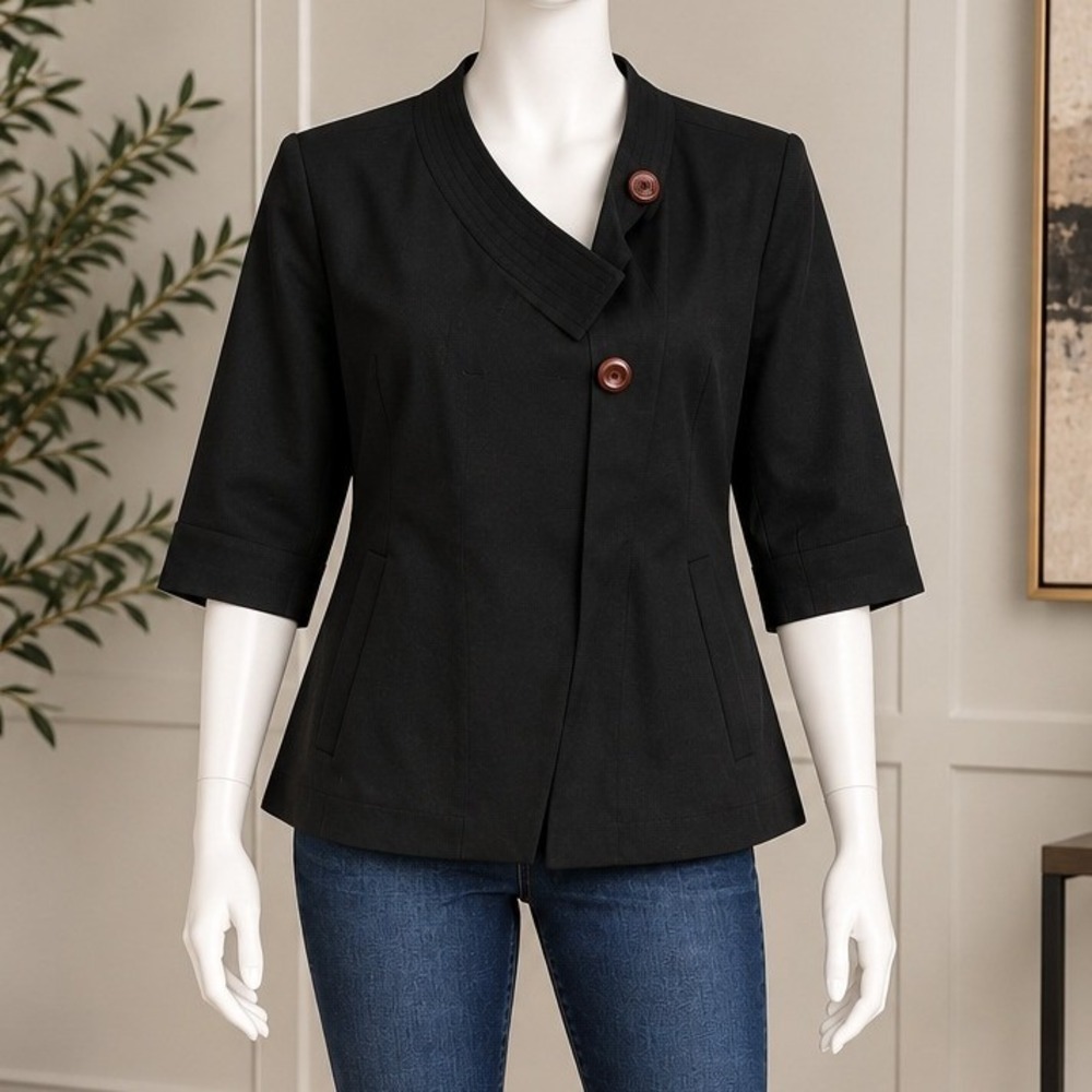 J.Crew Women Jacket Black Cotton Canvas Silk Floral Lining Swing Crop Size 2